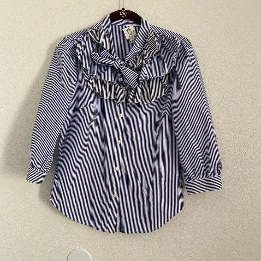 J. Crew Thomas Mason Women's Size 0 Blue Multistripe Pleated Button Front Top